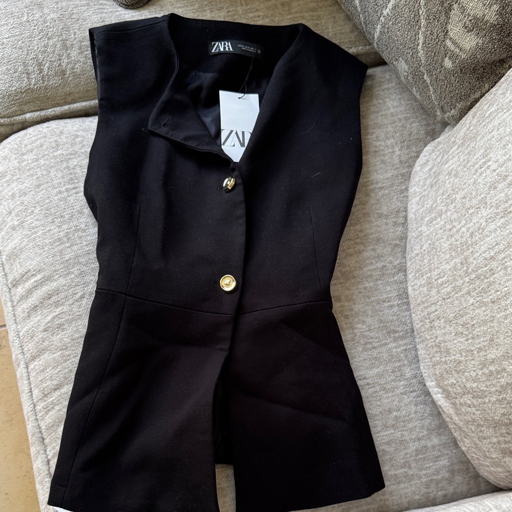 Zara Elegant Black Vest with Gold Accents and Gold Belt